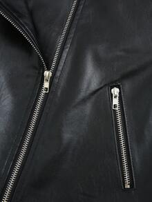 SHEIN Glamour Women's Black PU Faux Leather Jacket,Autumn Chic Classy Casual Regular Crop Jacket For Women,Party Night Leather Jacket - Black - View 10