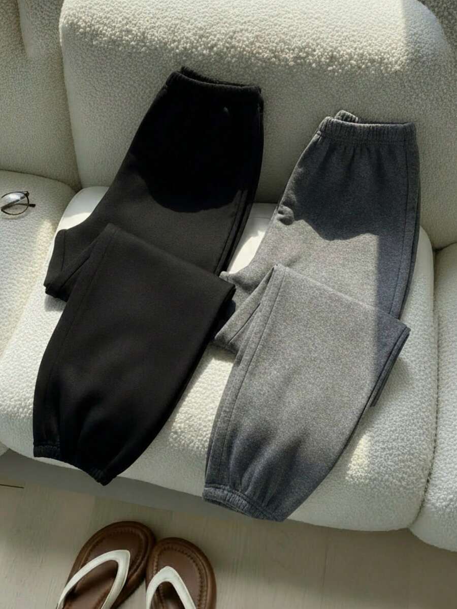 Set de 2 pantalones joggers de punto negro y blanco informales para niña preadolescente - Multicolor - Ver 1