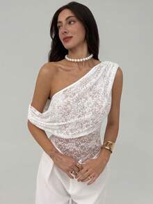 Aloruh Young Lady Music Festival White Lace Sheer Bodysuit - White - View 4