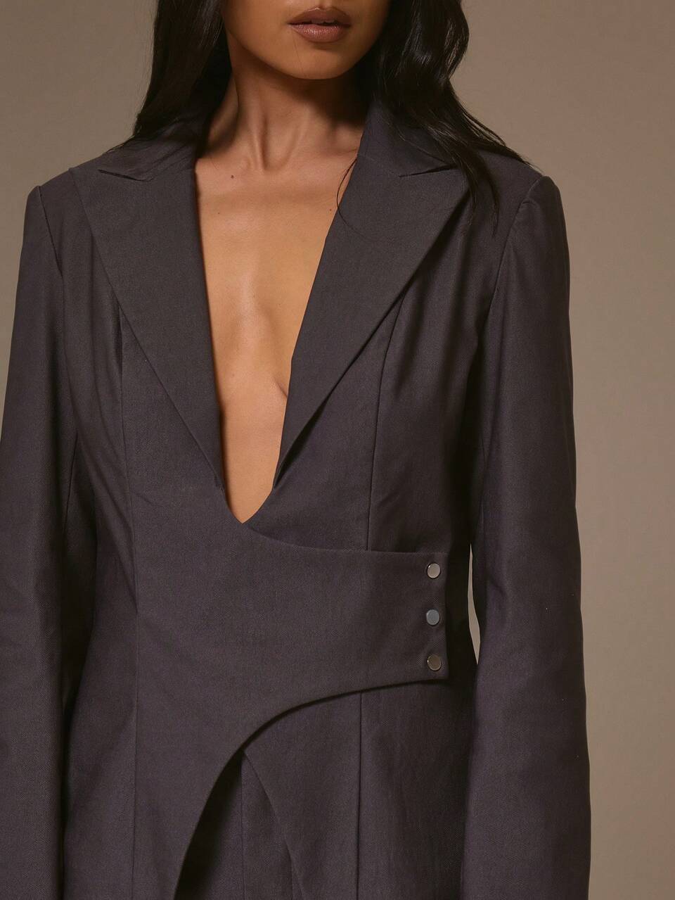 Woven Plunge Asymmetrical Cinched Waist Blazer Top Cool Girl Streetstyle Cute Fall Autumn Winter Amplify Spring