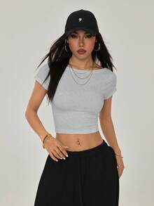 SHEIN PETITE Camiseta negra sin espalda, adecuada para el verano - Gris Claro - Ver 7