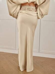 Aloruh Váy dài satin và ren chắp vá thanh lịch mới cho mùa thu/đông dành cho nữ, mặc dự tiệc - Rượu sâm banh - Xem 3