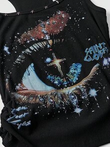 ROMWE Avant Women's Kpop Retro Baddie Unisex Streetwear Starry Sky & Rivet Print Tank Top