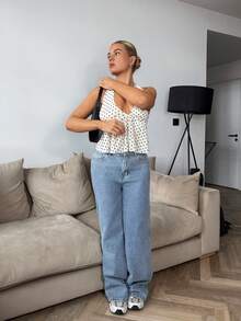 Bethéva 波尔卡圆点V领挂脖女式背心，优雅春夏风格 - 杏色 - 查看 4