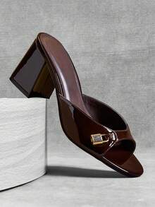 SHUZIA Giày sandal đế vuông đa năng thời trang nữ hàng ngày - Màu nâu Sô-cô-la - Xem 3