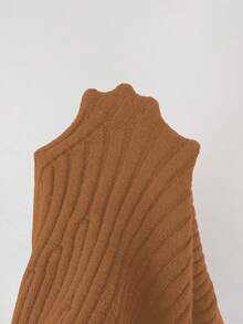Elenzga Vestido de suéter con cuello en V y volantes elegante y de moda para mujer - Café integral - Ver 7