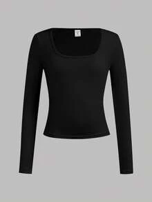 Girlism 4件套少女圆领长袖针织纯色修身百搭上衣，秋冬季百搭T恤 - 粉色 - 查看 3