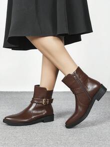 CUCCOO BIZCHIC 女士户外踝靴，时尚基本款通勤舒适休闲黑色靴子，厚底防滑侧拉链靴子，带金属装饰，适合圣诞节和新年假期，秋冬氛围。 - 黑色 - 查看 5