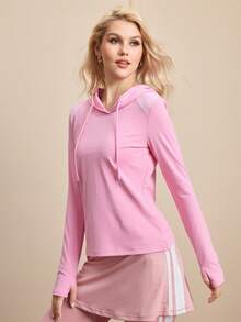 SHEIN Unity 纯色连帽长袖插肩休闲百搭卫衣 - 粉色 - 查看 4