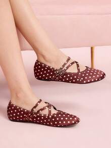 CUCCOO DOLLMOD Women's Polka Dot Pattern Buckle Design Casual Slip-On Shoes For Christmas - Brown - View 4