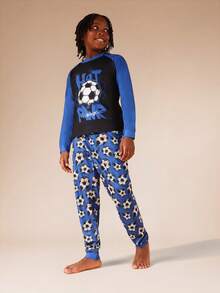 SUMWON Football Soccer Ball Print Raglan Sleeve Pajama Set For Boys Sleepwear Nightwear Comfort For Casual And Vacation - Multicolor - View 5