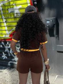 Rovax Loose V-Neck Drop Shoulder Long Sleeve Sweatshirt + Casual Shorts