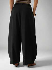 MISSGUIDED Quần ống rộng xếp ly ống loe cạp cao quần palazzo dáng rộng thoải mái có túi - màu đen - Xem 2