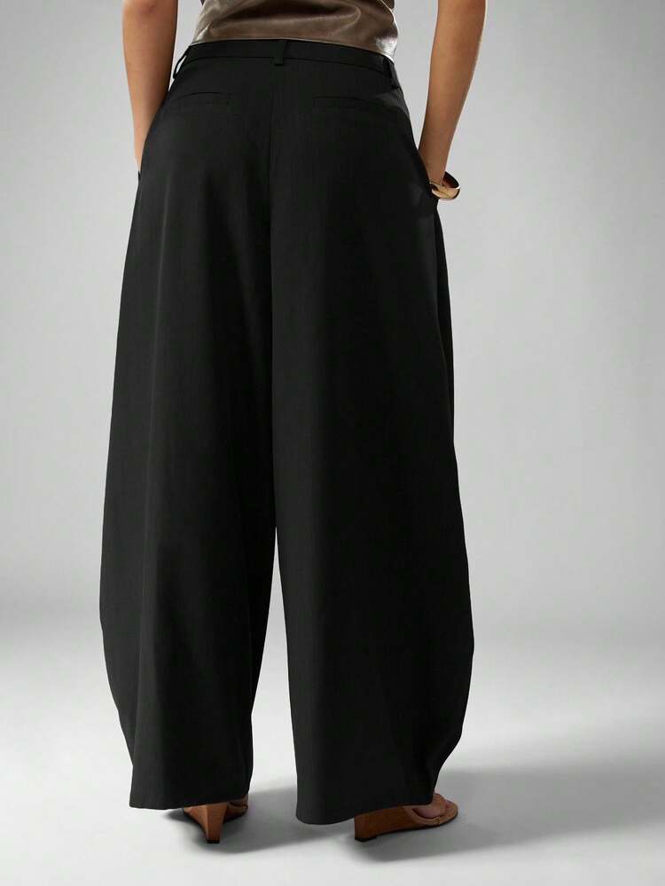 MISSGUIDED 엑스트라 와이드 레그 플리츠 벌룬 팬츠 하이 웨이스트 팔라초 트라우저 캐주얼 루즈핏 포켓 팬츠