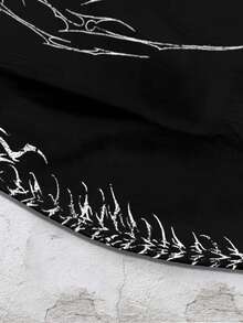 ROMWE MEN Goth Cool Dark Style Hooded Zipper Sweatshirt Sweatshirt With Rhinestone Embellishment, Men Jacket , Fall Winter