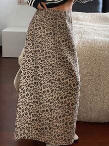 DAZY 女士休闲豹纹牛仔裙，秋季款 - 杏色 - 查看 5