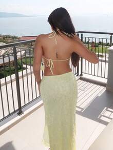 Ambs Edit 黄色低腰H型亮片长裙，浪漫约会 - 黃色 - 查看 2