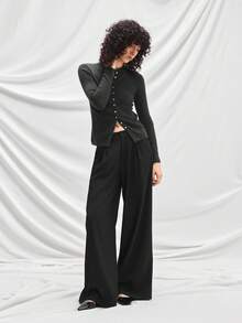 Mnmlis Zapatos planos de punta fina con correa de Mary Jane y espalda abierta de moda para mujer en color negro - Negro - Ver 5