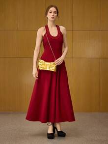 MOTF PREMIUM LADIES' STYLISH AND ELEGANT BOW-SHAPED CLUTCH BAG, DINNER BAG, SUITABLE FOR DATES AND PARTIES - Gold - View 5