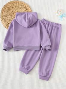 HELLO KITTY AND FRIENDS | SHEIN 女童卡通图案宽松连帽卫衣和运动裤套装 - 淡紫色 - 查看 2