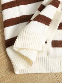 SHEIN Lässiger, minimalistischer und bequemer Pullover für Mädchen im Teenageralter mit V-Ausschnitt, ärmellos, gestreift und mit Metallschnallenverzierung - Braun - Übersicht 7