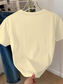 Franclia 女士休闲樱花印花短袖圆领T恤，夏季 - 淡黃色 - 查看 2