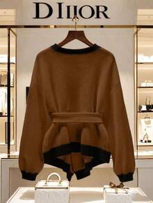 Franclia New Autumn/Winter French Personalized High-End Minimalist Design Women Cardigan Sweater - Chocolate Brown - View 2