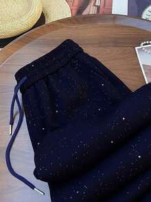 Franclia Starry Sky Elastic Waist Casual Straight Leg Wide Leg Pants - Navy Blue - View 3