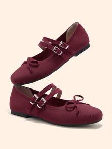 CUCCOO BASICS 女士时尚玛丽珍圆头平底鞋 - 酒紅色 - 查看 7