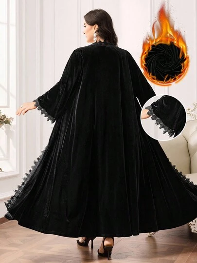 Al Najma Plusstorlek Dam Casual Loose Fit Lång Morgonrock, Långärmad Arabisk Style Abaya