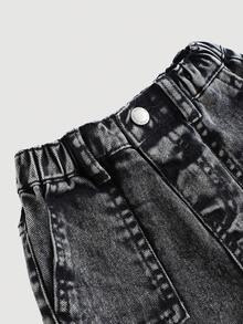 Quần cargo denim đen dáng rộng phong cách Y2K cho bé gái, thích hợp cho mùa thu, mùa đông, đi nghỉ mát, phong cách thập niên 2000, Giáng sinh, thời trang đường phố. - màu đen - Xem 5