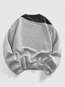 ROMWE MEN Street Life Men's Minimalist Letter Print Crew Neck Pullover Sweatshirt - Grey - View 2