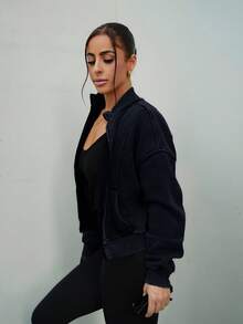 SAYEHFBABY 水洗拉链运动衫 接缝细节 返校 秋冬 舒适 秋季 可爱 休闲 日常 胶囊衣橱 Y2K 街头服饰 圣诞节 - 黑色 - 查看 6