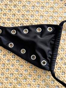 Swim Vcay Black Knitted Bandeau Crop Bikini Top For Women Sexy Sleeveless With Chic Lace Up Details - Black - View 3