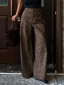 DAZY 女士高腰宽松破洞长款牛仔裤 - 棕色 - 查看 5