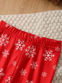 2件套男婴圣诞老人雪花印花修身长袖上衣和裤子睡衣套装，休闲舒适家居服 - 紅色 - 查看 8