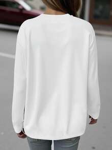 EMERY ROSE Camiseta de manga larga con cuello redondo y estampado de Papá Noel, de talla grande, informal para otoño - Blanco - Ver 2