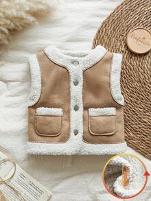 Vintaside Kids Toddler Boys' Thermal Lined Thickened Vest, Countryside Style Fashion All-Match Casual Cute Outerwear Jacket, Suitable For Spring, Autumn And Winter