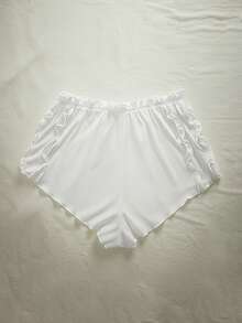 Lowkey Lull 1条白色荷叶边柔软舒适大码内裤，适合居家、日常穿着、度假，打造IG风格休闲Y2K秋季睡衣风，轻松舒适