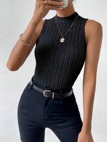 Rafferiza 女士休闲纯色简约罗纹背心 - 彩色 - 查看 4