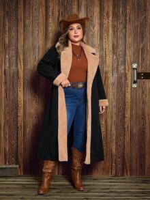 EMERY ROSE Plus Size Women Vintage Patchwork Washed Denim Jacket, Autumn/Winter - Black - View 3