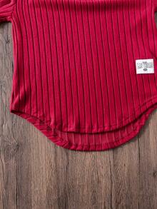 Sparklyn 2pcs/Set Teen GirlCasual Ribbed Hoodie And Pants Set - Burgundy - View 4