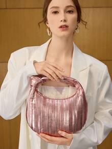 MOTF PREMIUM 女士柔软褶皱面料新月结手提包 - 淺粉色 - 查看 6
