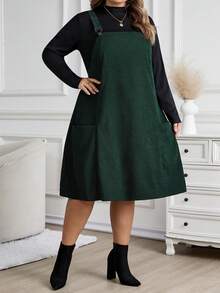 SHEIN CURVE+ 大码休闲豹纹口袋背带裙/秋冬 - 彩色 - 查看 3