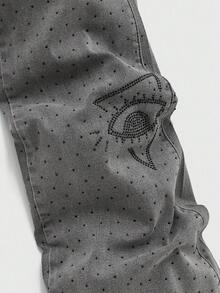 ROMWE MEN Street Life Men's Casual Washed Rhinestone Embellished Flared Jeans - Grey - View 4