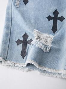 男童休闲舒适百搭无袖上衣和牛仔短裤套装