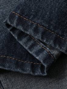 DAZY 女士休闲豹纹牛仔迷你裙，秋季款 - 深色水洗藍 - 查看 7