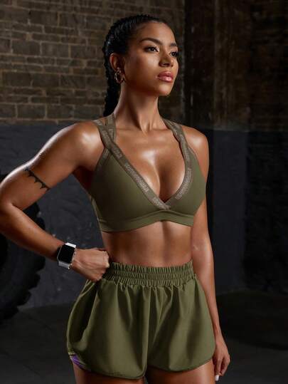 Powerista Minimalist Letter Print Sports Bra, Wear view 6