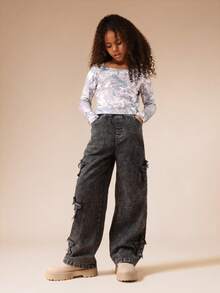 SUMWON Blusa feminina de manga comprida com estampa de borboletas, decote quadrado e padrão abstrato.