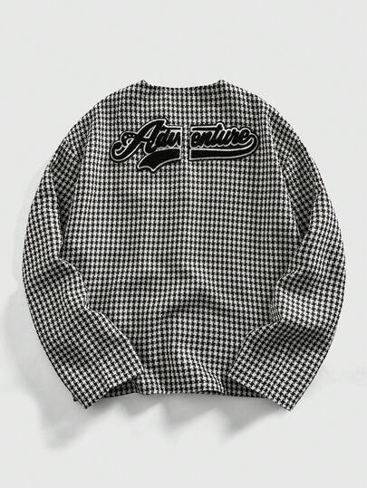 Street Life Veste sans col à manches longues, simple boutonnage, en mélange de laine, motif pied-de-poule, pour l'automne/hiver